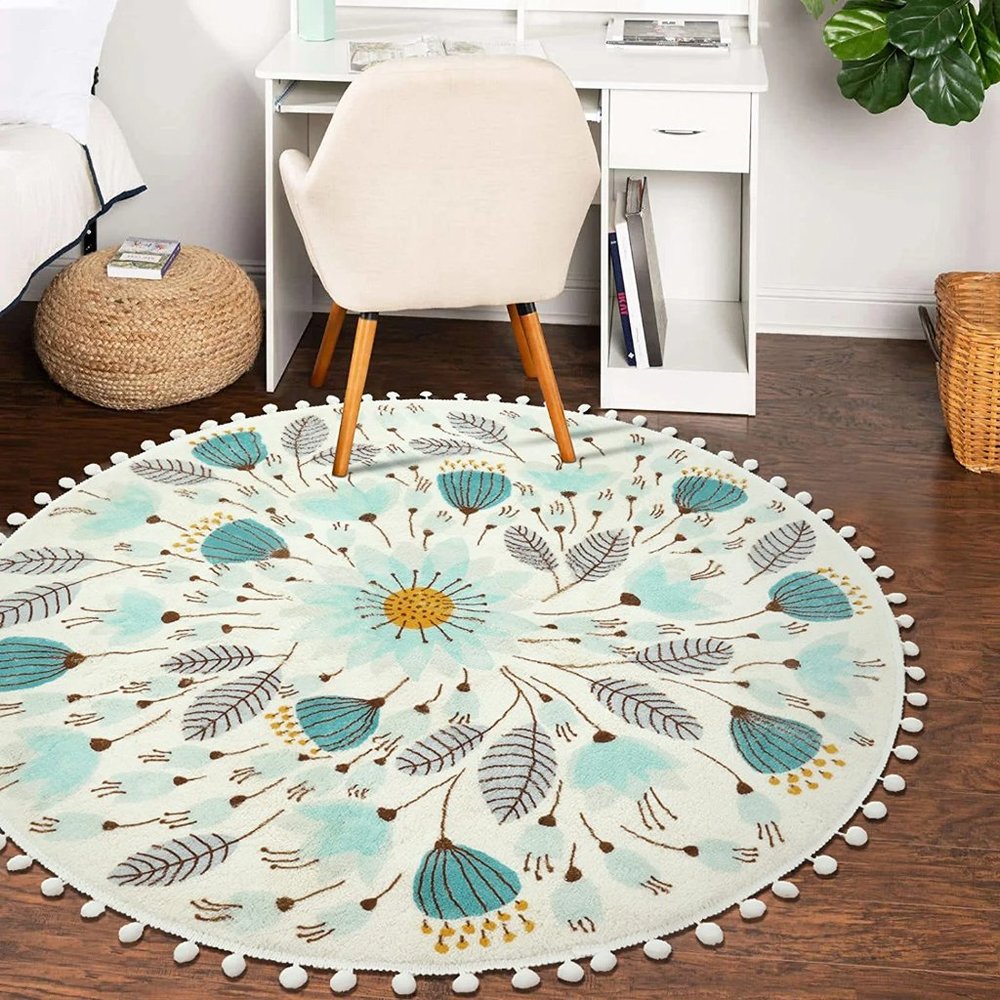 Round Rug for Bedroom 4' Circle Cute Washable Area Rug